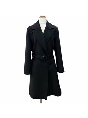 Louis Vuitton Wool Silk Monogram Double Face Belt Wrap Coat Black 38